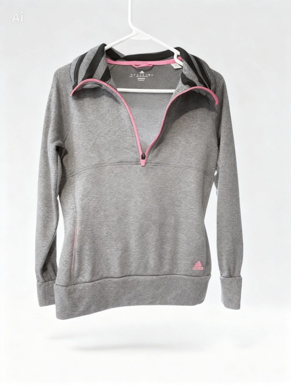 adidas Gray Pullover Quarter-Zip Sweater with Pink Trim